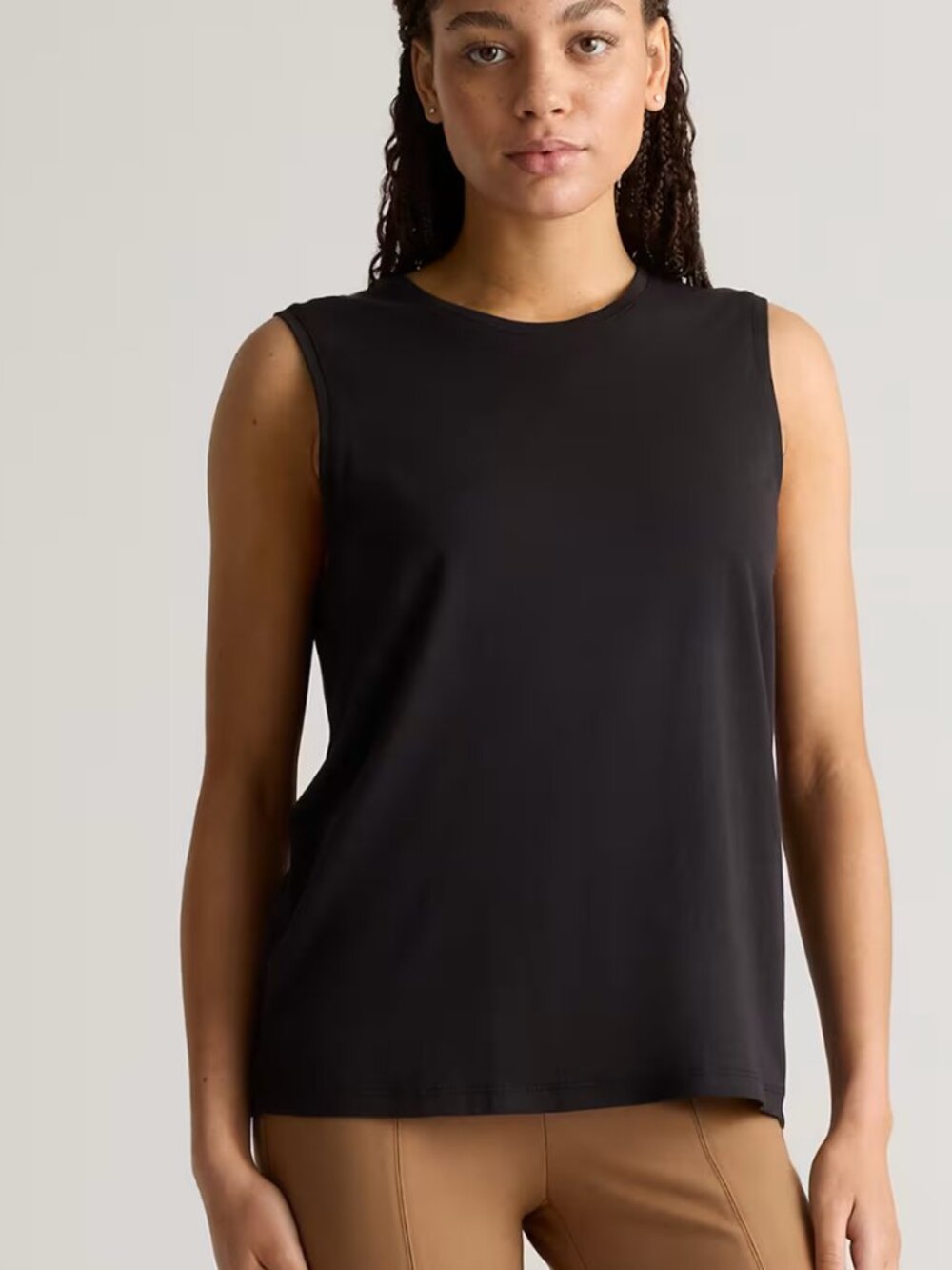 Quince Women’s Sleeveless Crewneck Cotton Modal Muscle Tank Top Black Small